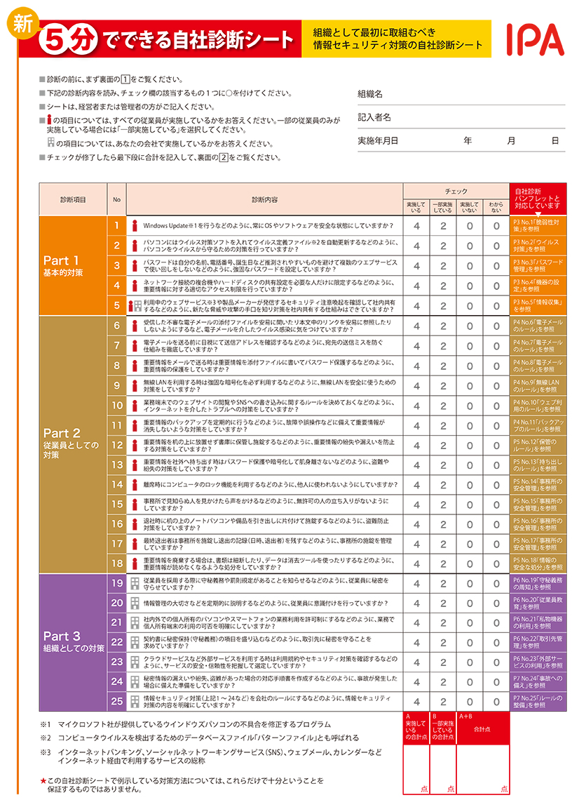 ５分でできる情報セキュリティ自社診断シート class=